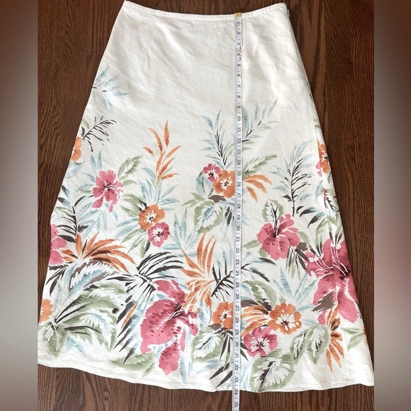 Talbots Linen Cotton Blend A-Line Off White & Floral Midi Skirt Size 12 - Picture 10 of 12
